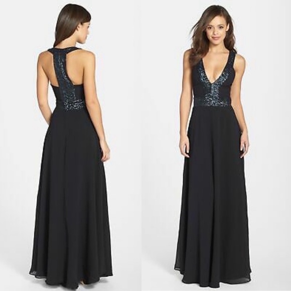 Delani Sequin Crepe Gown (black) - Picture 1 of 9